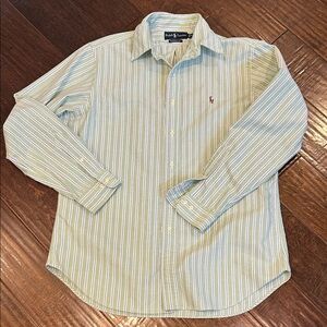 Ralph Lauren Men's Shirt in Light Green and Blue Stripes
